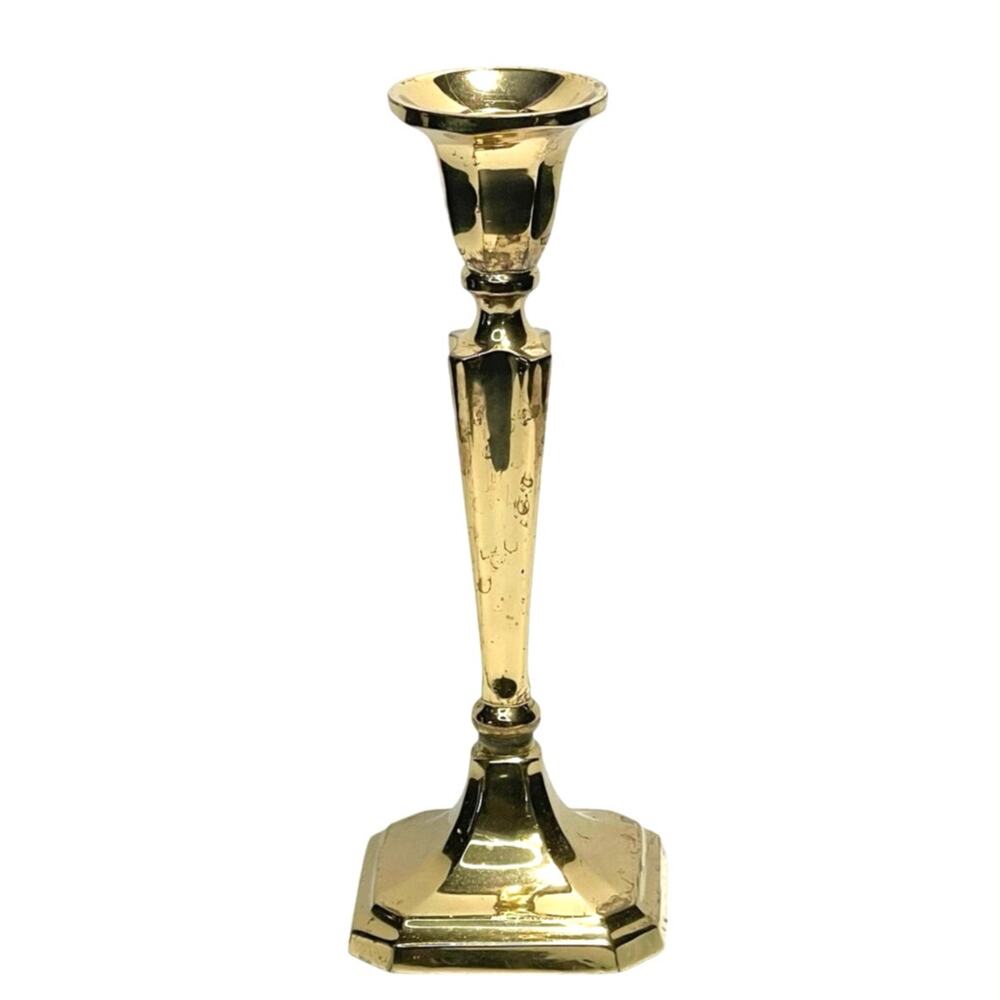 Brass Candlestick Decor Made in India 7" Vtg Square Base